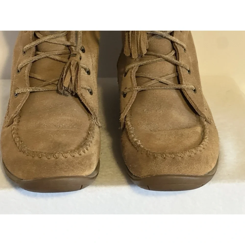 L L Bean Suede Leather Tan Tassel Fringe Sheepskin Lined Winter Boots Size 7‎ M
